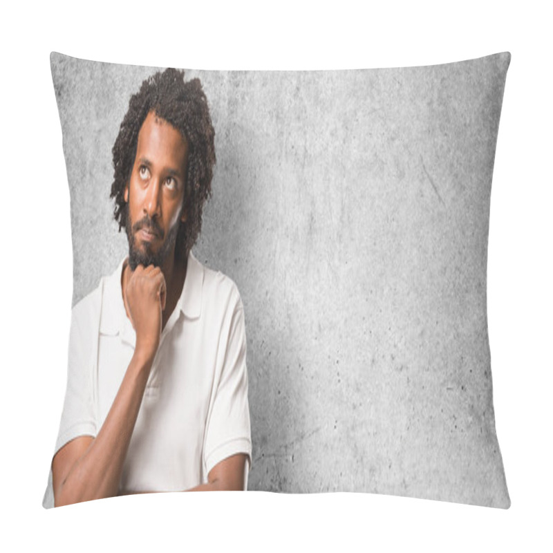 Personality  Handsome African American Doubting And Confused, Thinking Of An Idea Or Worried About Something Pillow Covers