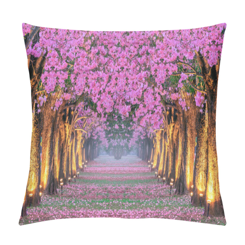 Personality  Rows Of Beautiful Pink Flowers Trees. Pillow Covers