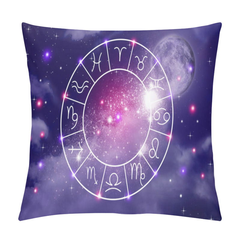 Personality  Zodiac Wheel Showing 12 Signs Against Night Sky Pillow Covers