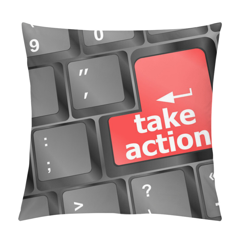 Personality  Take Action Red Key On A Computer Keyboard, Business Concept Pillow Covers