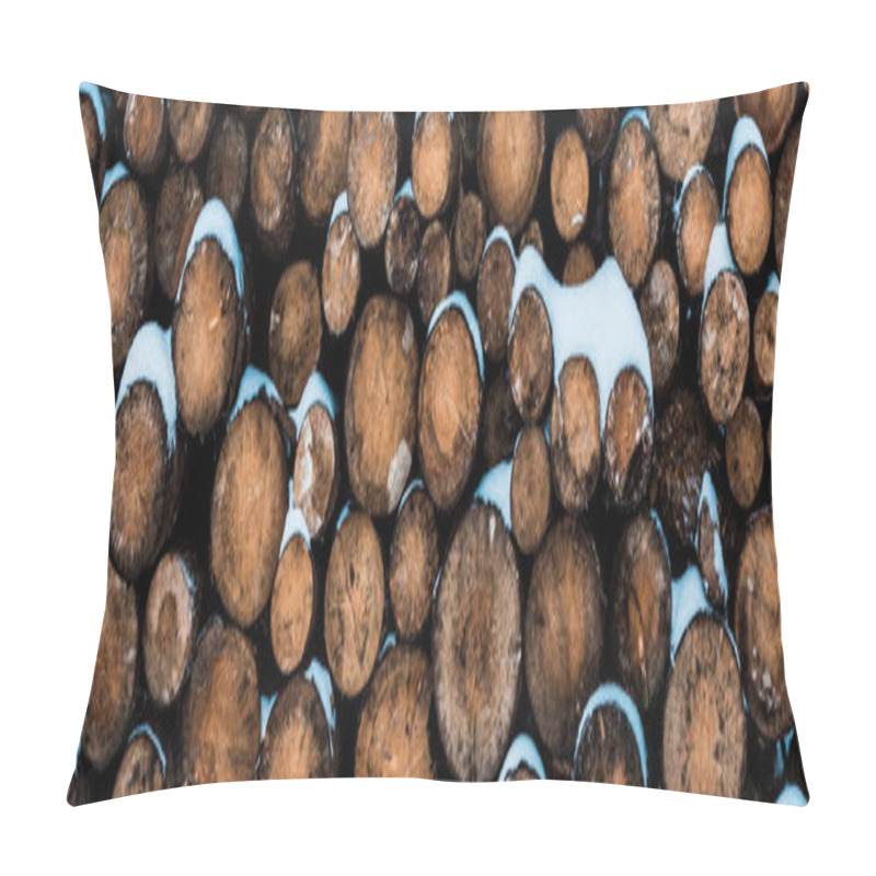 Personality  Stack Of Wooden Logs Covered With Pure Snow, Panoramic Shot Pillow Covers