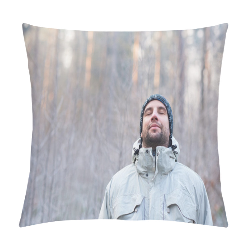 Personality  Man Breathing Deeply In Winter Forest Pillow Covers