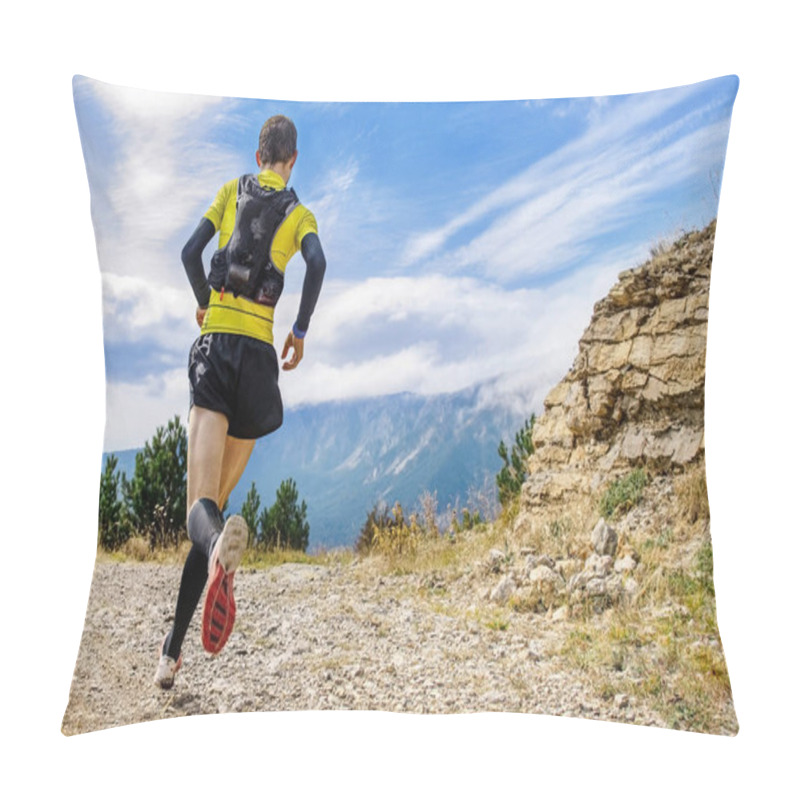 Personality  Rear View Male Runner With Camelback And Compression Socks Running Mountain Marathon Race Pillow Covers