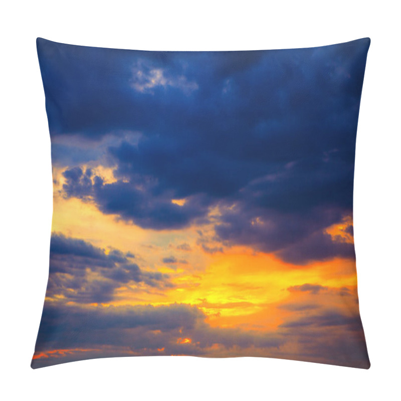 Personality  Dramatic Sunset Sky With Vibrant Orange And Yellow Tones Blending Into Deep Blue Clouds, Creating A Striking Contrast. Perfect For Nature And Atmospheric Themes Pillow Covers