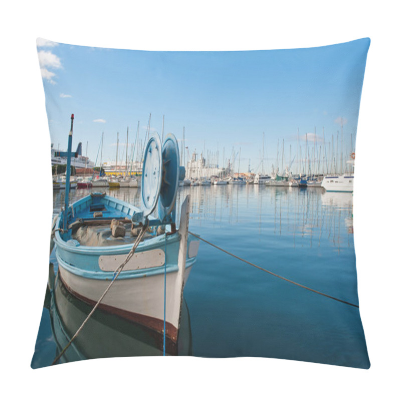 Personality  Yachts In Toulon Port, France, With Small Boat In The Foreground Pillow Covers