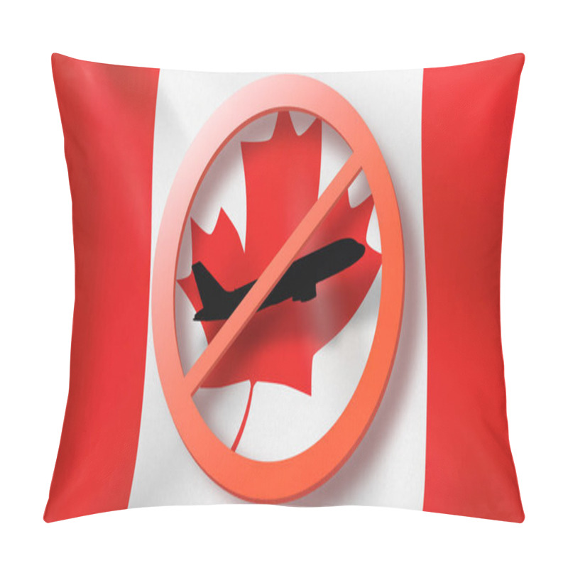 Personality  Forbbiden Sign With Crossed Out Black Plane On The Background Of Canadian Flag. Restriction Of Entry Into Canada. Coronavirus, Covid 19 Pandemic, Quarantine Concept. Pillow Covers