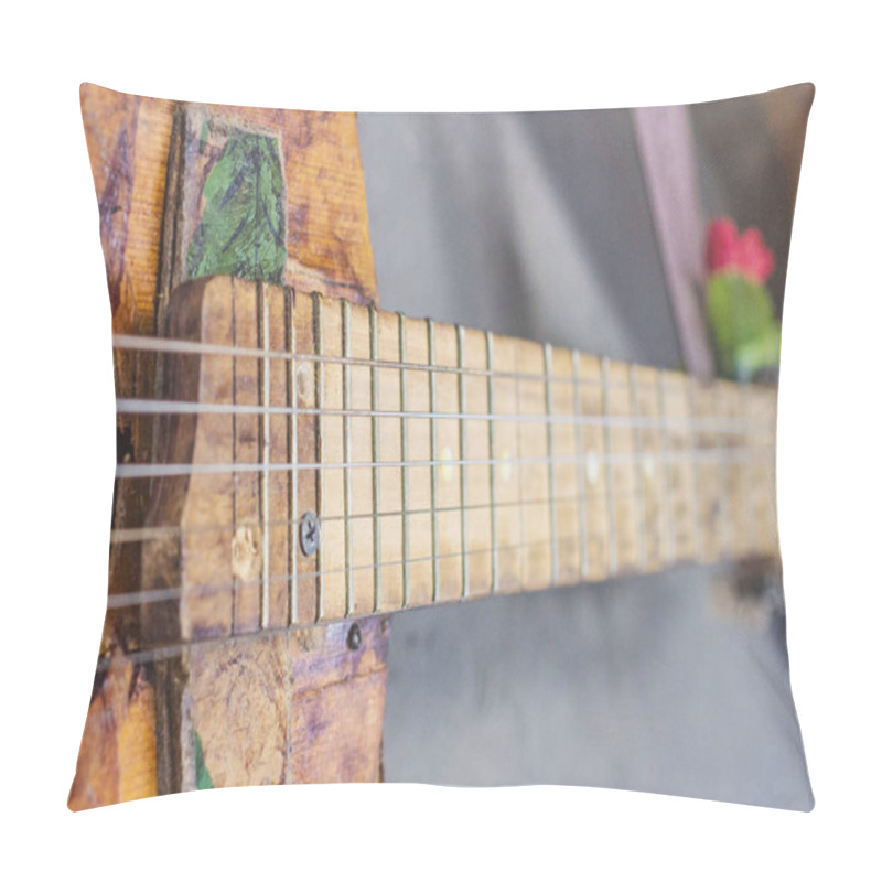 Personality  Old Guitar On Concrete Wall Background With Blurred Front And Ba Pillow Covers