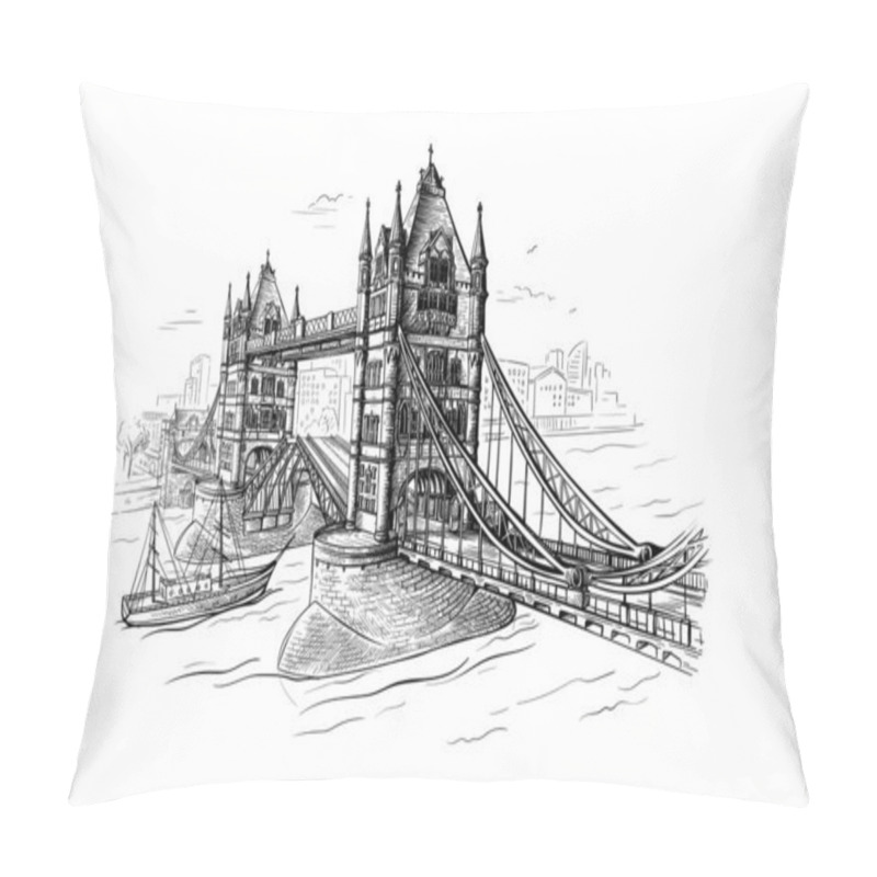 Personality  Tower Bridge With A Floating Ship Hand-drawn Engraving Pillow Covers