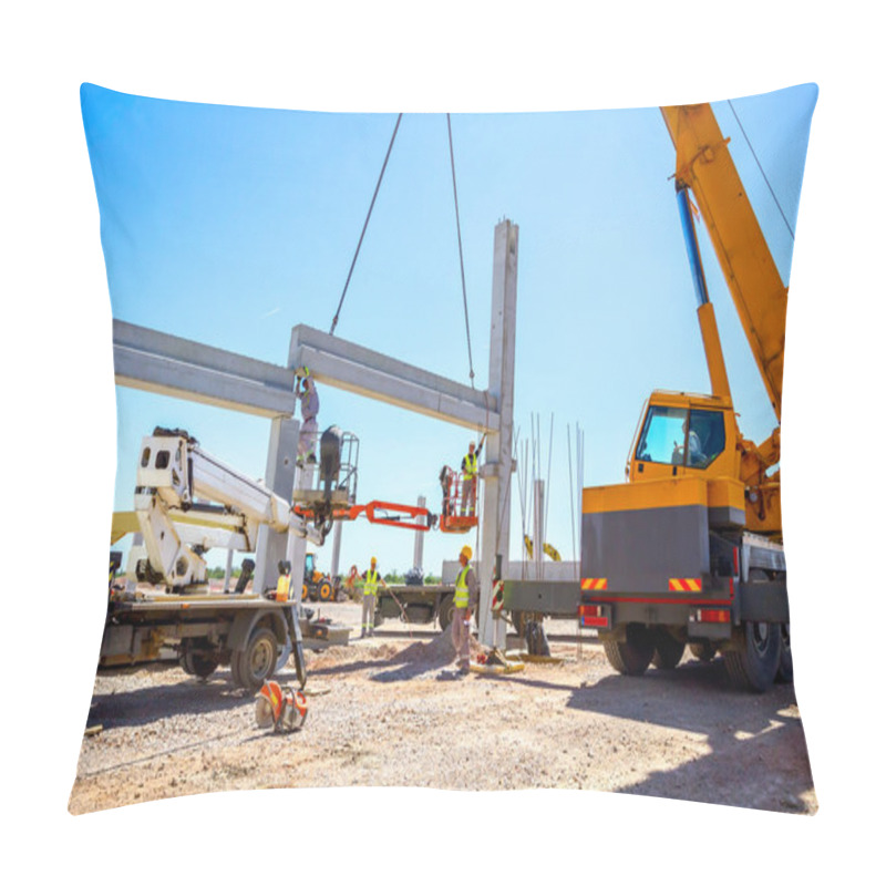 Personality  Mobile Crane Is Carry Concrete Joist To Assembly Huge Hall Pillow Covers