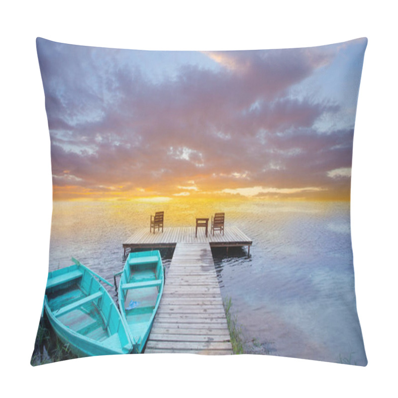 Personality  Boats, Jetty And Beautiful Colourful Sunset Pillow Covers