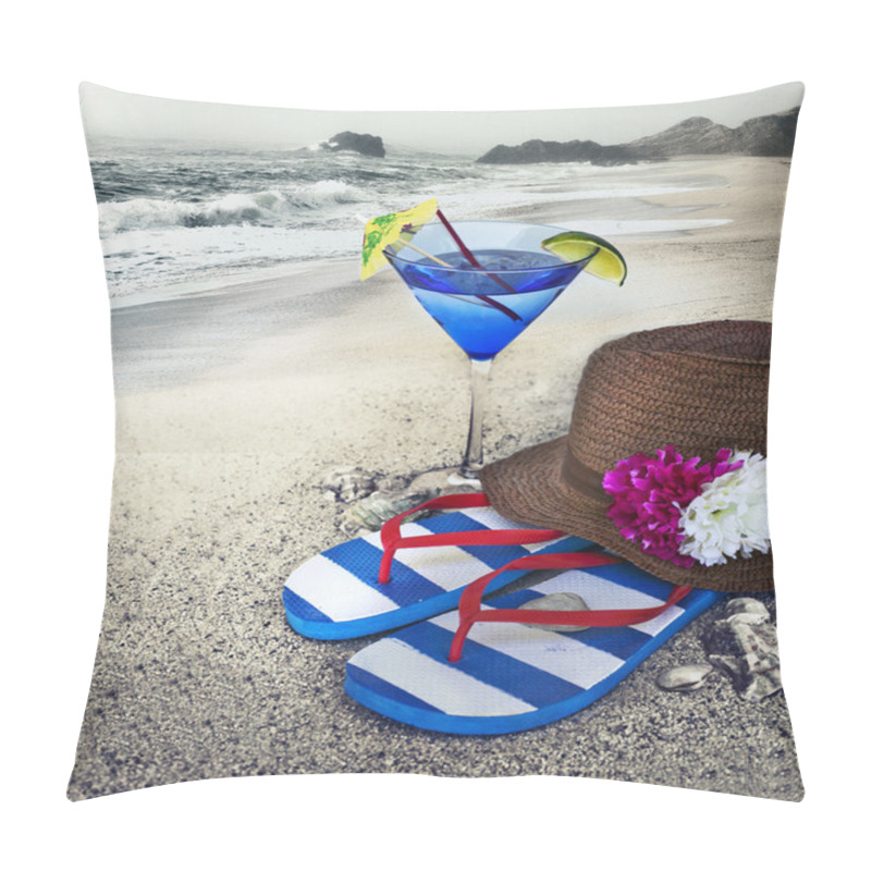 Personality  Straw Hat And Flip Flops Pillow Covers