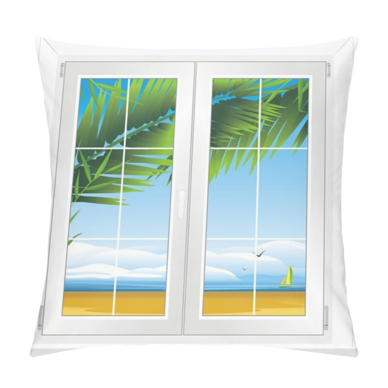 Personality  Window With Kind Of Sea Landscape Pillow Covers