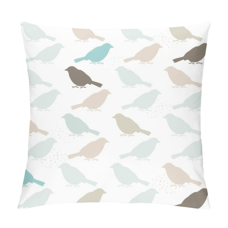 Personality  Delicate Blue Beige Brown Bird Silhouette In Regular Rows On White Background Seamless Pattern Pillow Covers