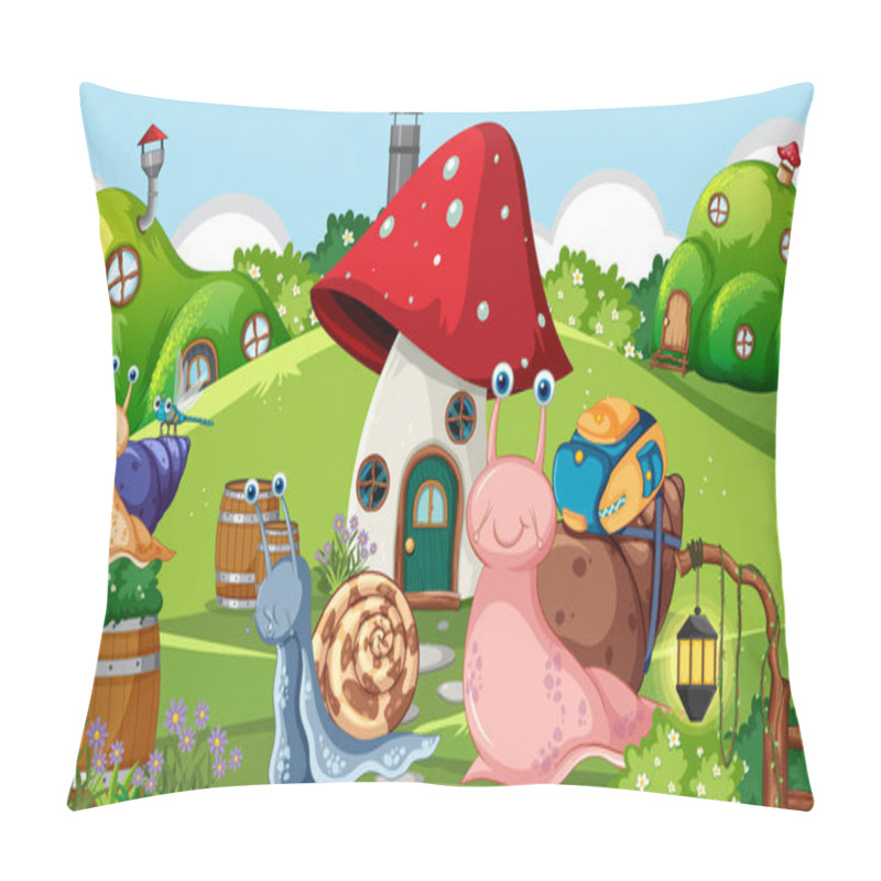 Personality  Snail At Country Village Illustration Pillow Covers