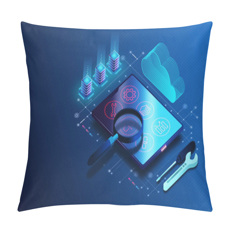 Personality  Software Application Testing Concept - Process Of Testing Software Applications With Tools And Automation Frameworks To Identify Errors - 3D Illustration Pillow Covers