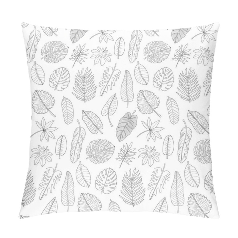 Personality  Leaves Of Tropical Plants Black And White Outline Seamless Pattern Pillow Covers