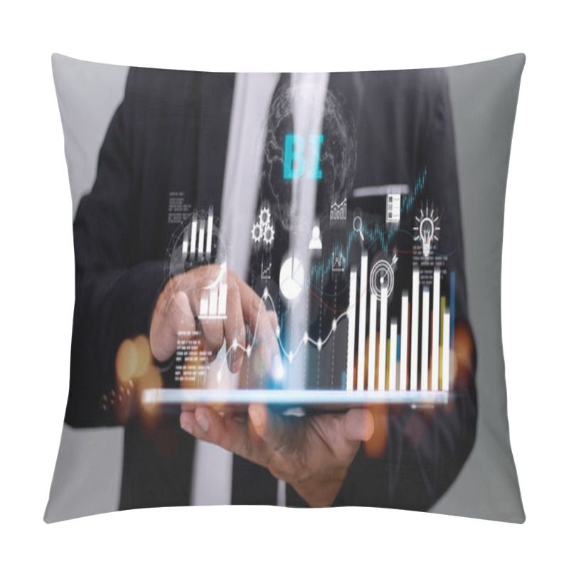 Personality  Business, Technology, Internet And Network Concept. People Working On The Future, Select On The Virtual Display: Business Intelligence Pillow Covers