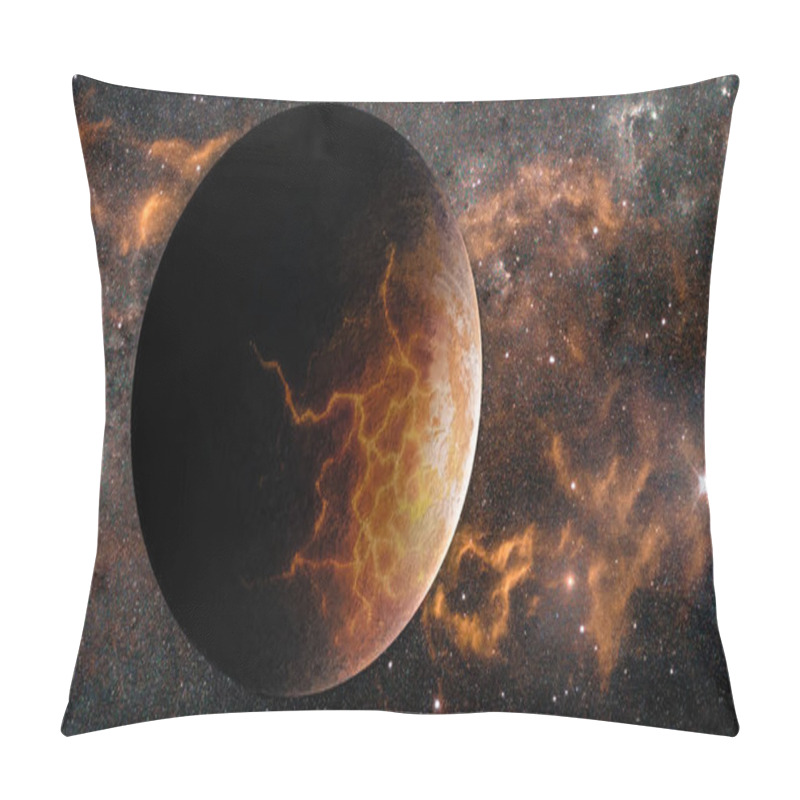 Personality  Landscape In Fantasy Alien Extremely Hot Exoplanet With Lava Cracks And Flaming Galaxy Background. Elements Of This Image Furnished By NASA. Pillow Covers