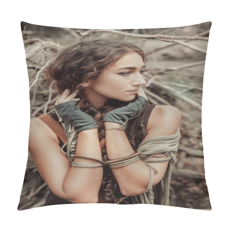 Personality  Boho Woman Close Up Portrait With Roots Background Pillow Covers