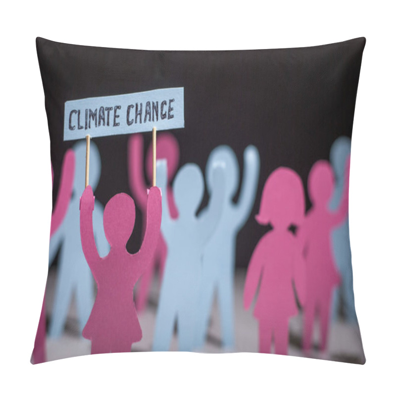 Personality  Striking People. Environmental Protest. Stop Pollution Paper People With Posters Labeled Climate Change. Pillow Covers