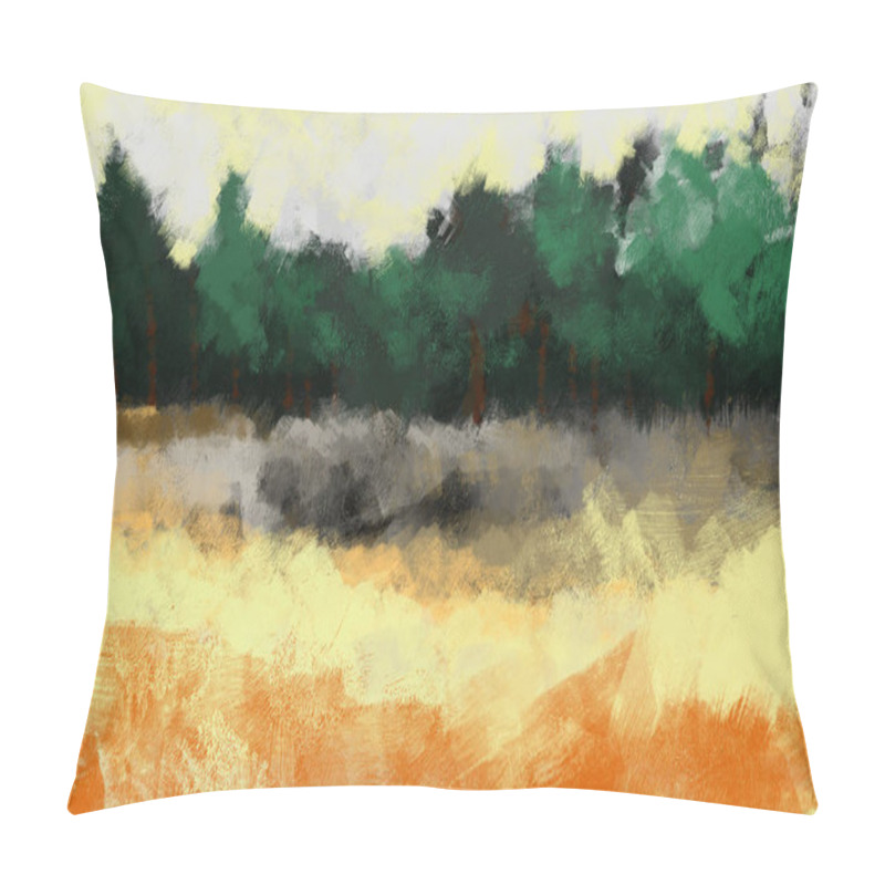 Personality  Painting Of Abstract Nature Landscape In Brush Stroke Style, Digital Art Pillow Covers