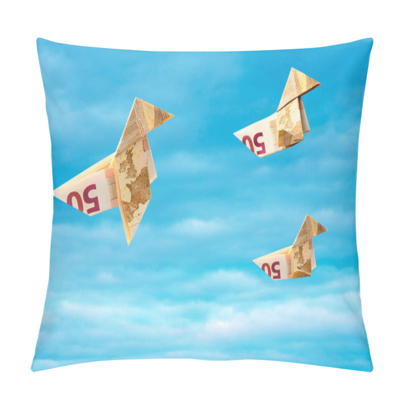 Personality  Bank Note Paper Birds Flying Away On Blue Sky Pillow Covers