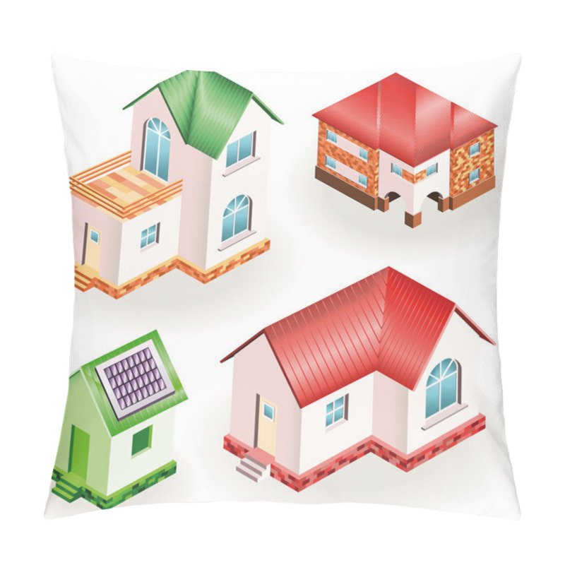 Personality  Set Of Four Models Of Three Dimensional Residential Houses Pillow Covers