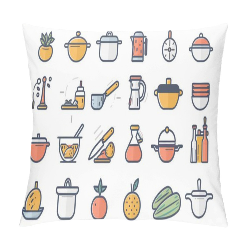 Personality  A Vibrant Collection Of Kitchen Icons Including Utensils, Fruits, And Cookware, Perfect For Culinary Themes. Pillow Covers