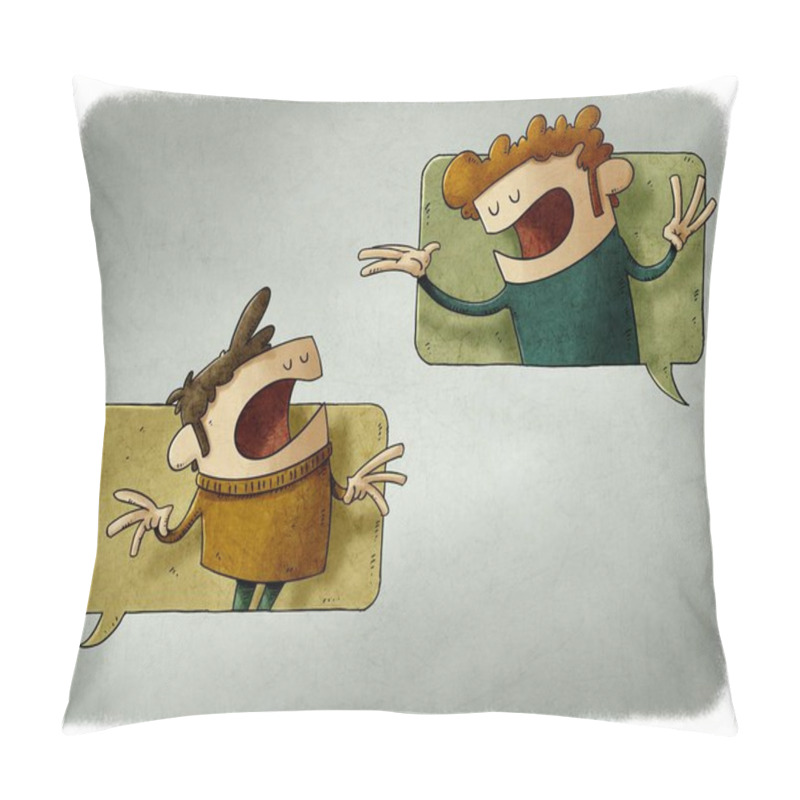 Personality  Illustration Of Two Men Are Leaning Out Of Chat Bubbles While Talking To Each Other. Online Messaging Communication Concept Pillow Covers