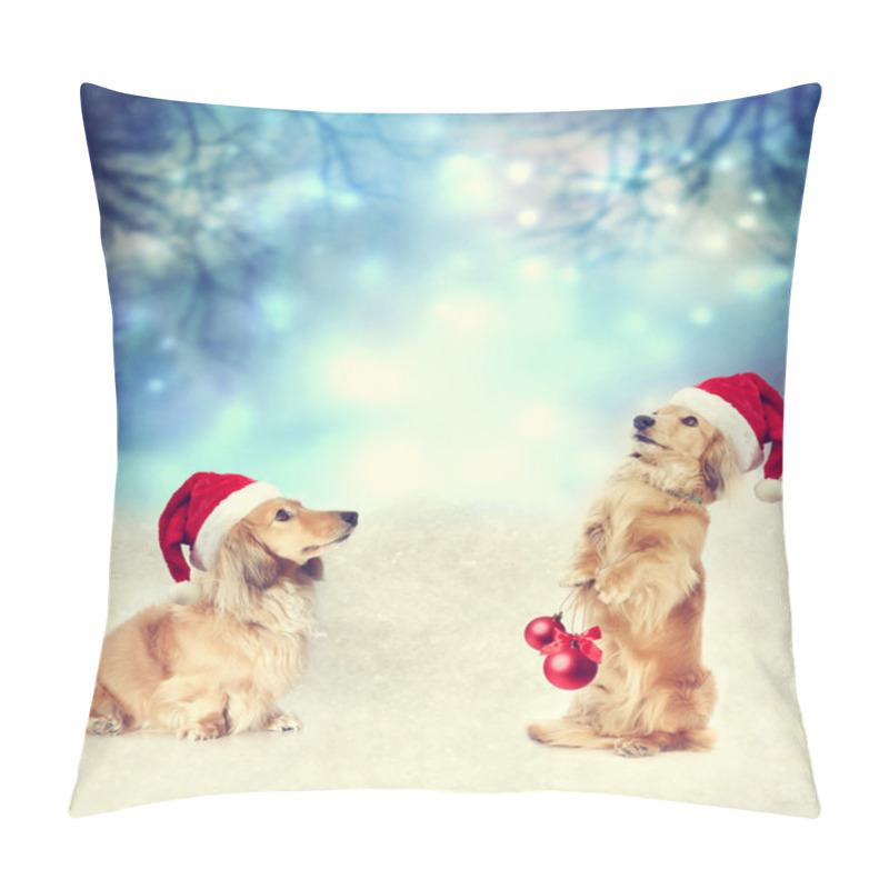 Personality  Two Dachshund Dogs With Santa Hats Together Pillow Covers