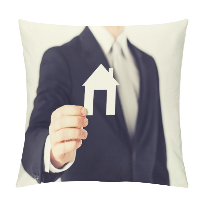 Personality  Man Hand Holding Paper House Pillow Covers