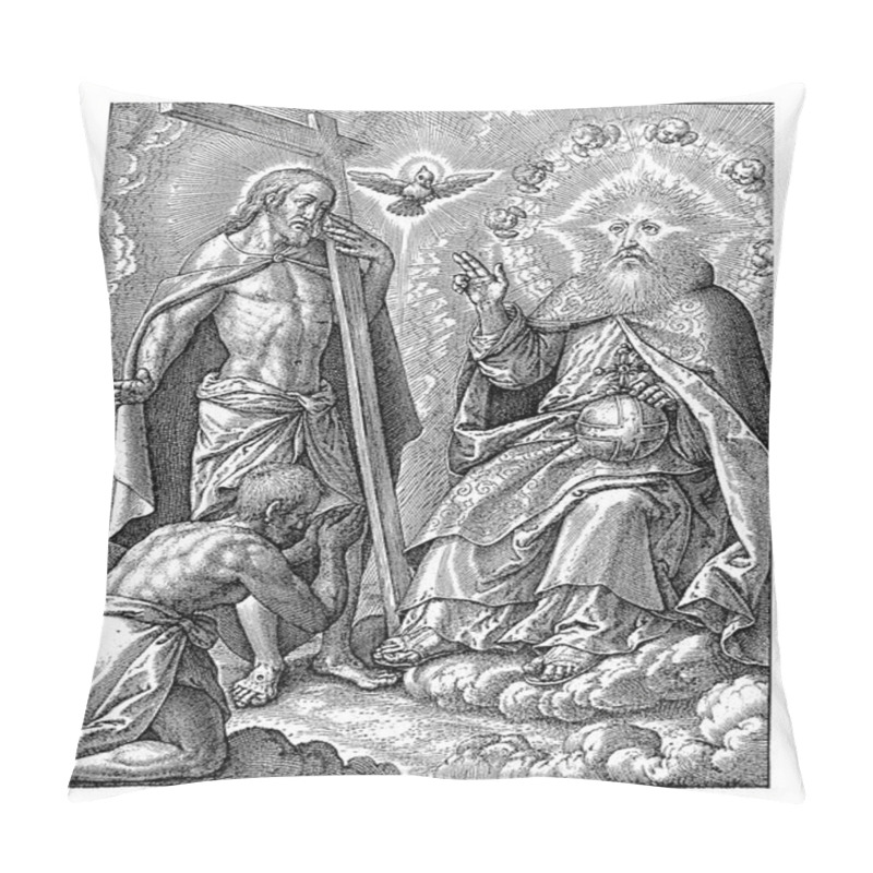 Personality  Holy Trinity, Hieronymus Wierix, 1563 - Before 1619 A Man Kneels Before The Holy Trinity In Heaven. God The Father Blesses Him. Its Head Is Surrounded By Rays And A Nimbus Of Cherubim. Pillow Covers