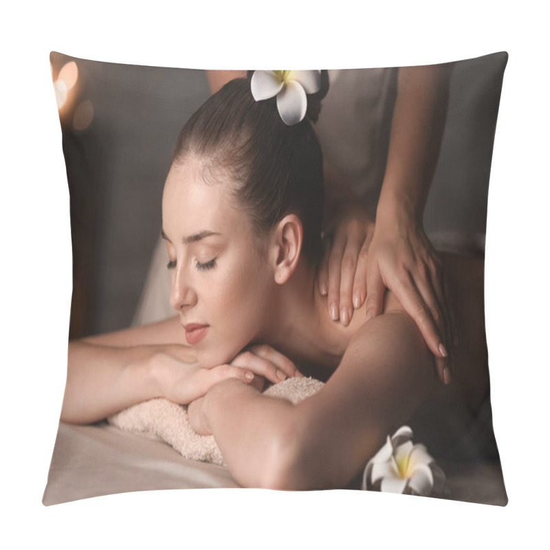 Personality  Young Woman Having Massage In Spa Salon Pillow Covers