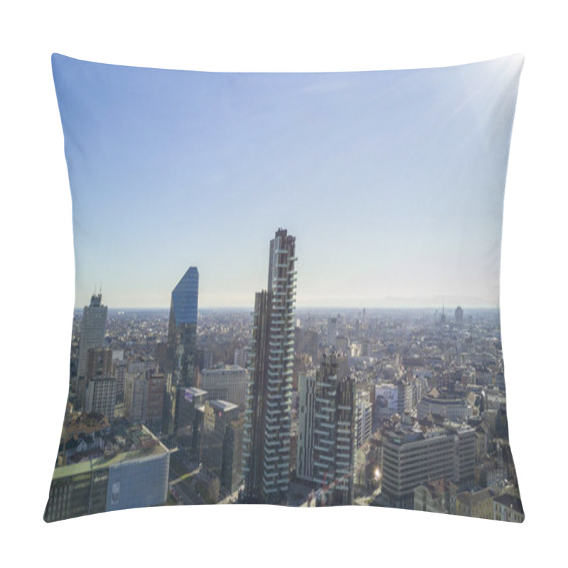 Personality  Aerial View Of The Center Of Milan, Porta Nuova Residences And Skyscrapers, Italy, Jan. 6, 2017.  Pillow Covers