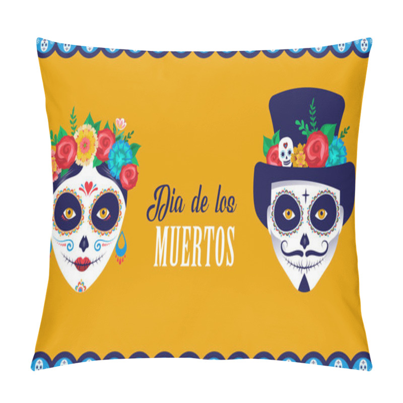 Personality  Dia De Los Muertos, Day Of The Dead, Mexican Holiday, Festival. Poster, Banner And Card With Make Up Of Sugar Skull, Woman And Man Pillow Covers