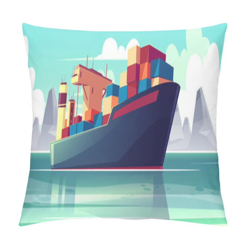 Personality  Vector Dry-cargo Ship At Sea, Loaded Boat Pillow Covers