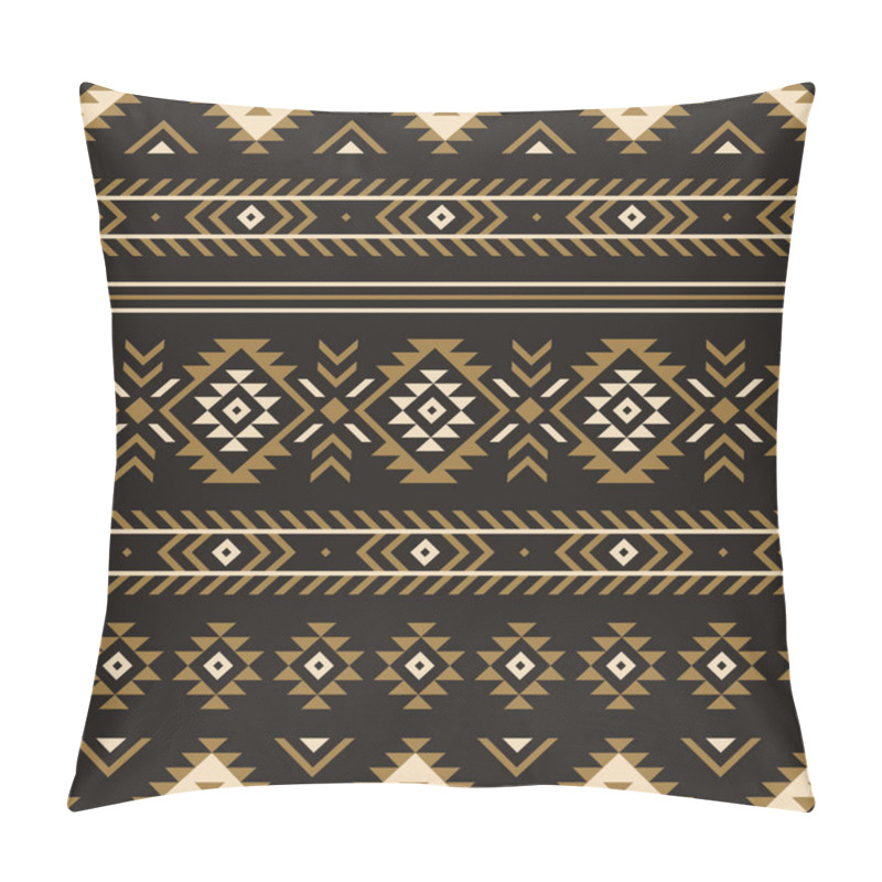 Personality  Boho Pattern Vector. Dark Aztec Native Stripes Graphic In Luxury Gold And Black For Trousers, Shorts, Or Other Summer And Autumn Navajo Textile And Paper Print. Traditional Tribal Design. Pillow Covers