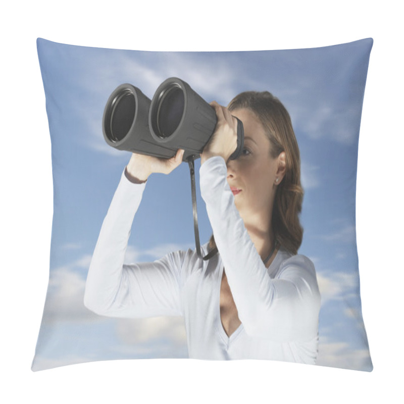 Personality  Woman Looking Through Binoculars Pillow Covers