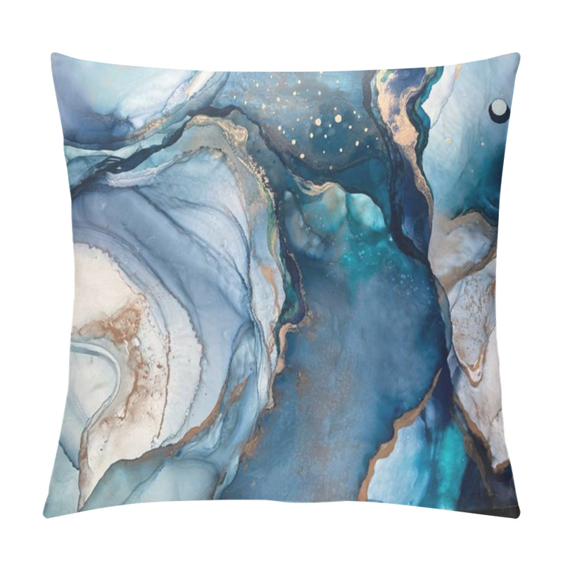 Personality  Abstract Blue Background With Beautiful Smudges And Stains Made With Alcohol Ink And Gold Pigment. Blue Colored Fragment With Texture Resembles Watercolor Or Aquarelle Painting. Pillow Covers