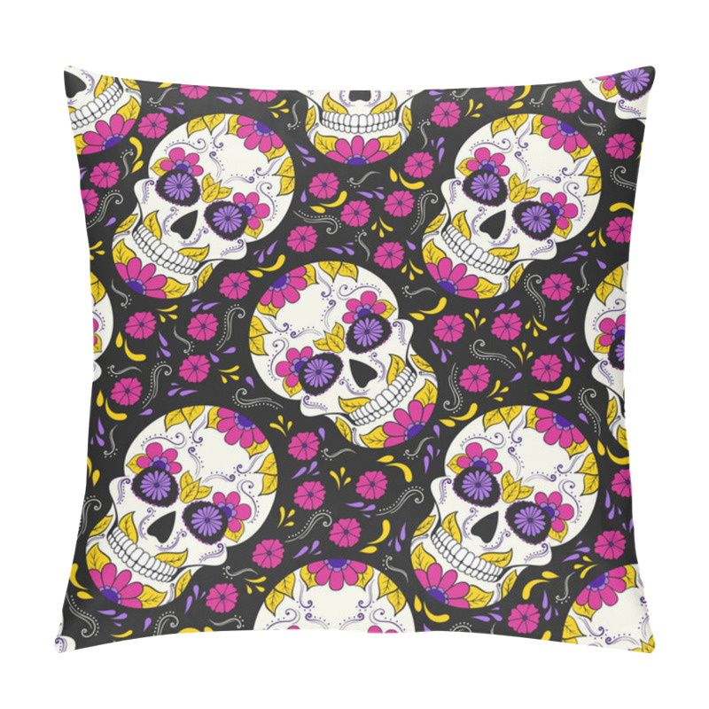 Personality  Day Of The Dead Skull With Floral Ornament. Seamless Pattern. Mexican Sugar Skull. Vector Illustration Pillow Covers