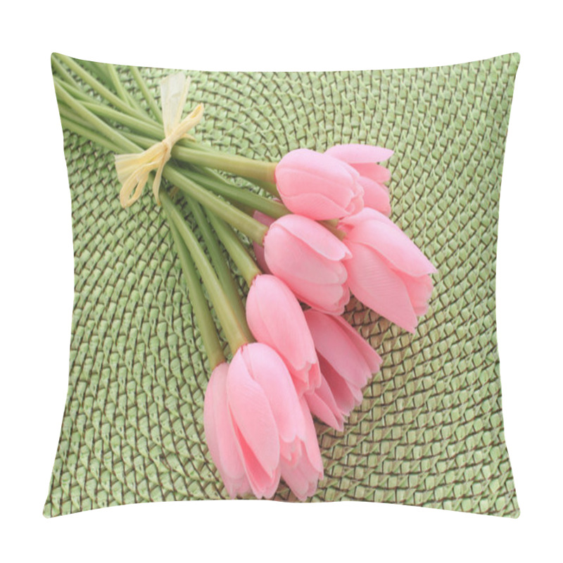 Personality  Pink Decorative Tulips On Green Pillow Covers