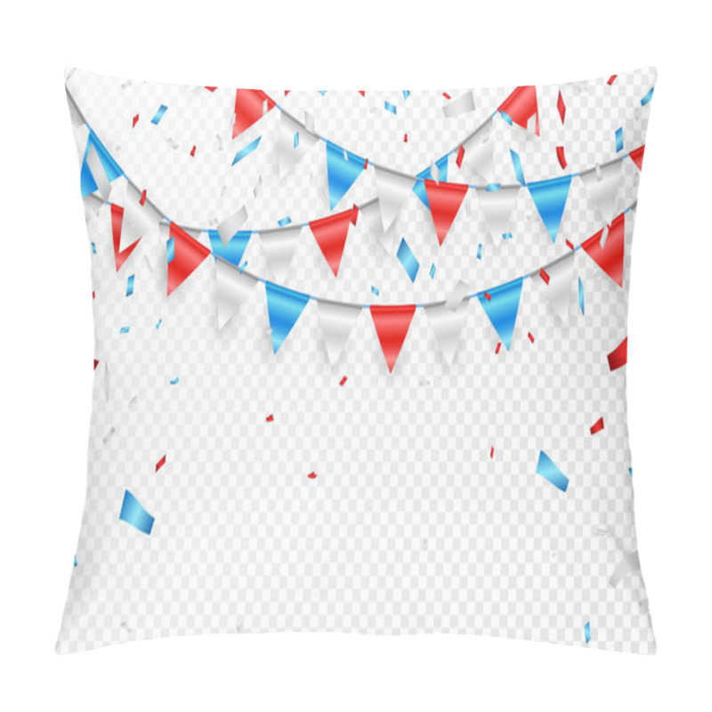 Personality  Garlands Of Red White Blue Flags. Blue, White And Red Foil Confetti. Vector Illustration. Pillow Covers