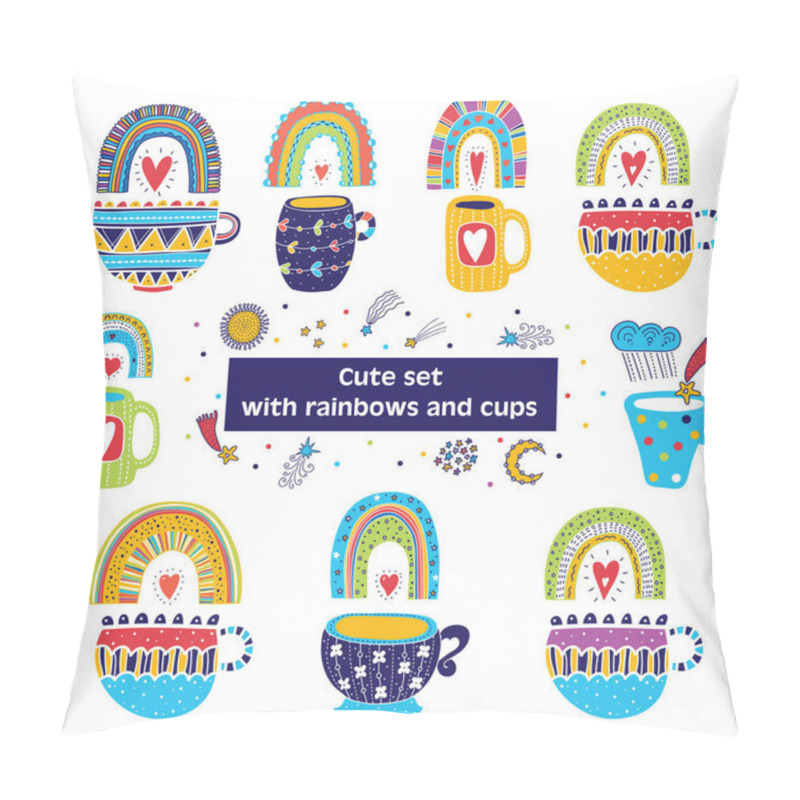 Personality  Cute Set With Magic Rainbows, Stars, Clouds And Tea Cups. Can Be Used In Textile Industry, Paper, Background, Scrapbooking. Pillow Covers