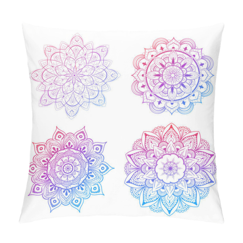 Personality  A Set Of Beautiful Mandalas And Lace Circles. Round Gradient Mandala Vector. Traditional Oriental Ornament With A Concentric Gradient. Element For Applying To Objects For Yoga, Meditation, Spiritual Pillow Covers