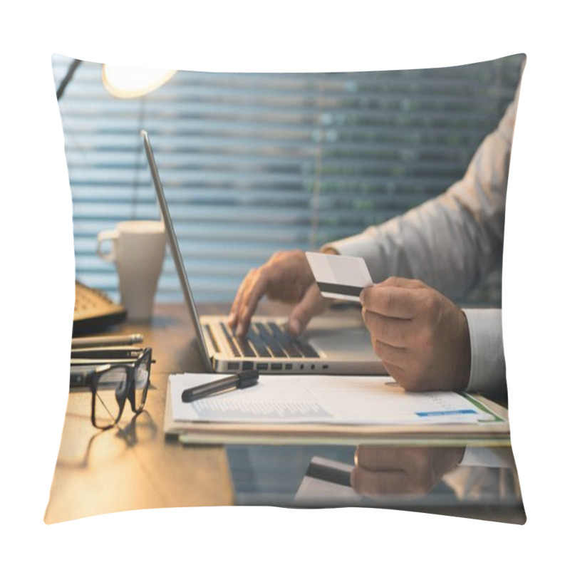 Personality  Businessman Doing Online Banking Pillow Covers