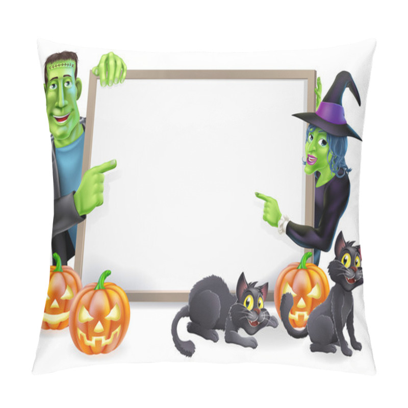 Personality  Halloween Witch And Frankenstein Banner Pillow Covers