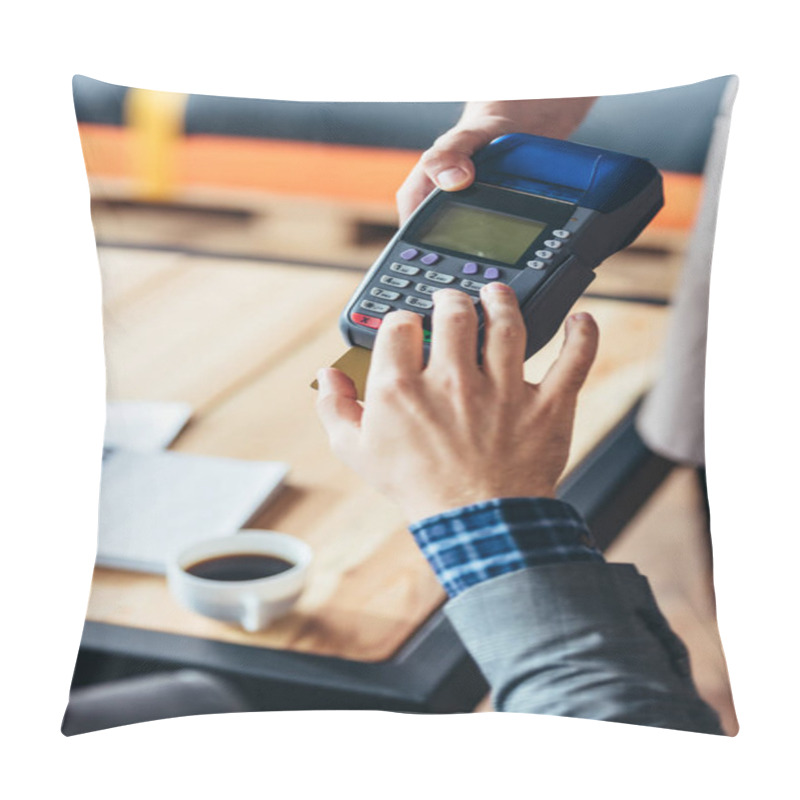 Personality  People Using Payment Terminal Pillow Covers