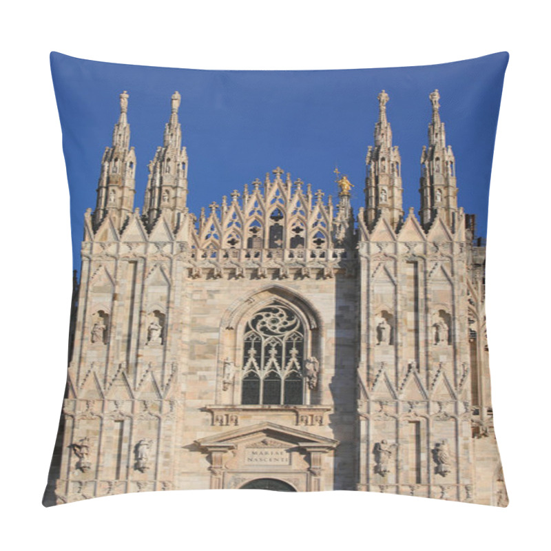 Personality  Detail Gothic Facade Of Cathedral Of Milan In Italy Called DUOMO DI MILANO And Godlen Statue Of Saint Mary Pillow Covers