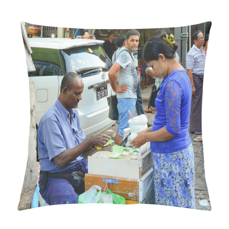 Personality  Street Vendor Selling Betel Leaves At Yangon Pillow Covers