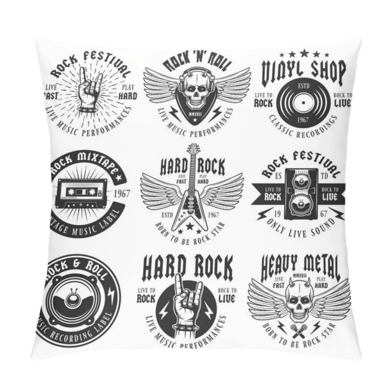 Personality  Rock And Heavy Metal Music Set Of Vector Emblems Pillow Covers